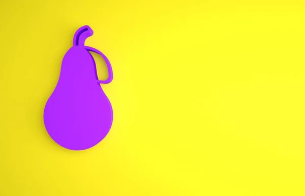 Purple Pear Icoon Geïsoleerd Gele Achtergrond Fruit Met Bladsymbool Minimalisme — Stockfoto