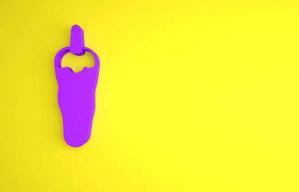 黄色の背景に単離された紫唐辛子ポッドアイコン 食料品 調味料 スパイスパッケージ 料理本のためのデザイン 最小限の概念 3Dレンダリング図 — ストック写真