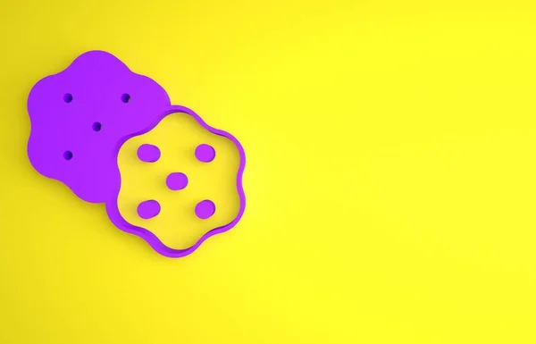 Purple Cracker Biscuit Icon Isolated Yellow Background Sweet Cookie Minimalism — Stock Photo, Image