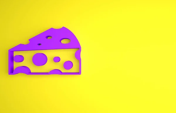 Фиолетовый Сыр Значок Изолирован Желтом Фоне Концепция Минимализма Рендеринг — стоковое фото