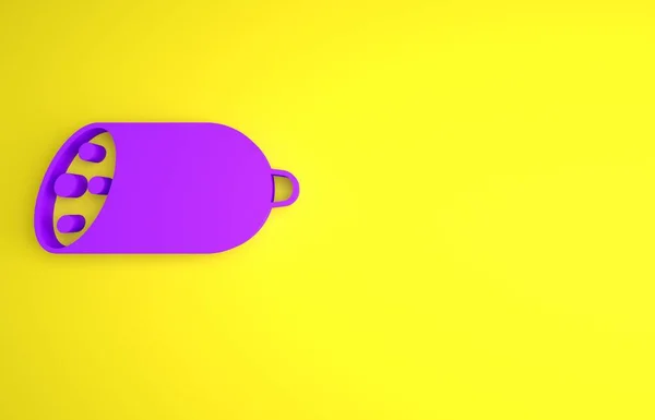 黄色の背景に単離された紫色のサラミソーセージアイコン 肉デリカテッセン製品 最小限の概念 3Dレンダリング図 — ストック写真