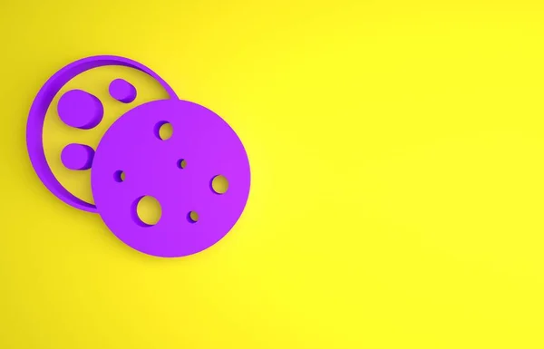 紫色饼干或饼干与巧克力图标隔离在黄色背景 最低纲领的概念 3D渲染说明 — 图库照片