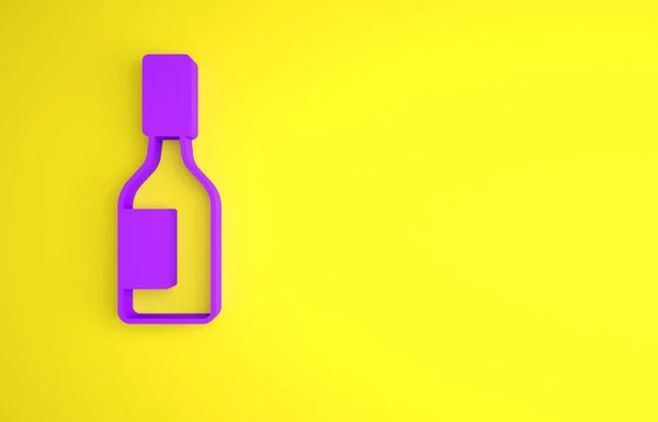 黄色の背景に分離された紫色のタバスコソースアイコン 唐辛子ソースを唐辛子カイエンスパイシーな 最小限の概念 3Dレンダリング図 — ストック写真