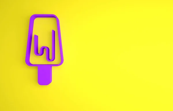 Фиолетовый Значок Мороженого Выделен Желтом Фоне Милый Символ Концепция Минимализма — стоковое фото