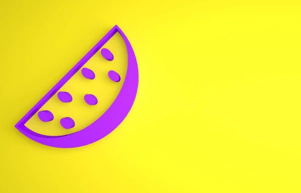 黄色の背景に孤立した紫色のスイカのアイコン 最小限の概念 3Dレンダリング図 — ストック写真
