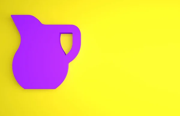 Lila Krug Glas Mit Milchsymbol Isoliert Auf Gelbem Hintergrund Wasserkocher — Stockfoto