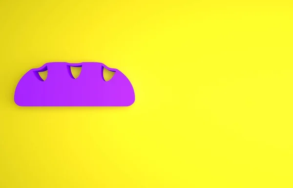 紫色面包面包图标孤立在黄色背景 最低纲领的概念 3D渲染说明 — 图库照片