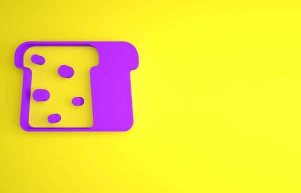 Fioletowy Toast Kanapkowy Kawałek Palonej Ikony Grzanki Wyizolowany Żółtym Tle — Zdjęcie stockowe