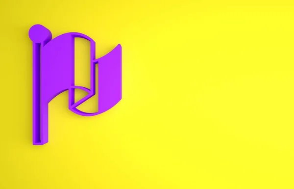 紫色の旗フランスのアイコンは黄色の背景に孤立しています 最小限の概念 3Dレンダリング図 — ストック写真