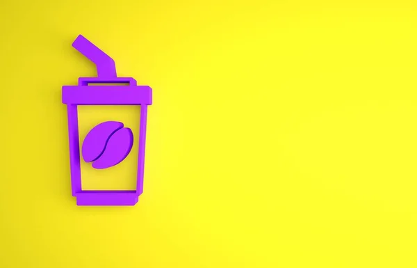 Lila Kaffeetasse Symbol Isoliert Auf Gelbem Hintergrund Minimalismus Konzept Darstellung — Stockfoto