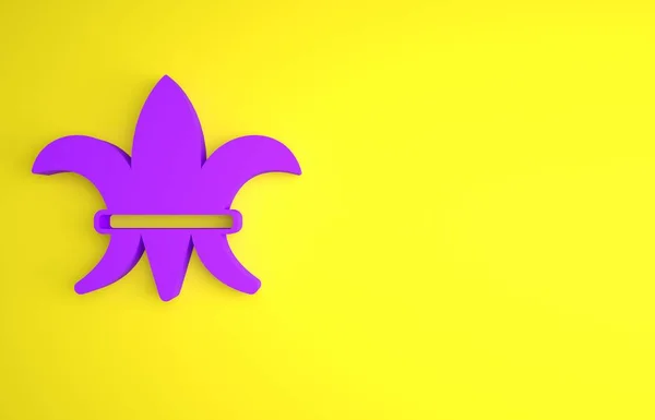 Фиолетовый Значок Fleur Lys Выделен Желтом Фоне Концепция Минимализма Рендеринг — стоковое фото
