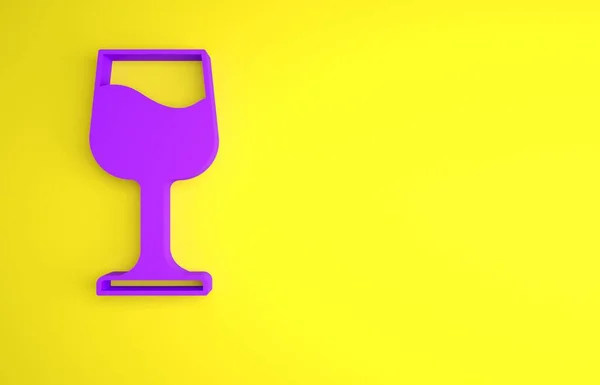 Icono Copa Vino Púrpura Aislado Sobre Fondo Amarillo Signo Copa — Foto de Stock