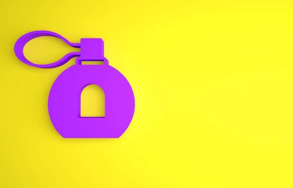 紫色香水图标孤立在黄色背景 最低纲领的概念 3D渲染说明 — 图库照片