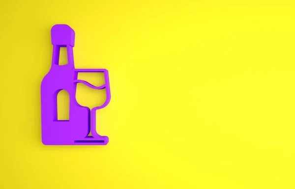Purple Wine Bottle Glass Icon Isolated Yellow Background Minimalism Concept — Stock Photo, Image