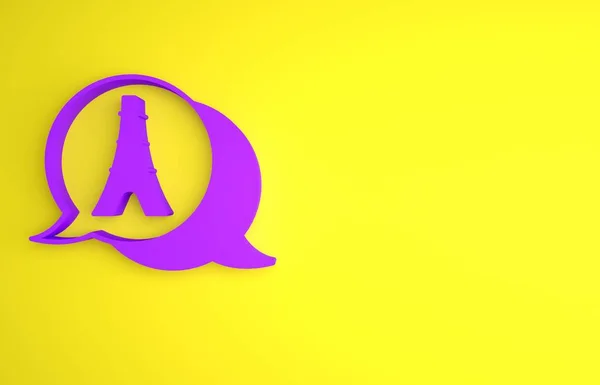 紫色埃菲尔铁塔图标孤立在黄色背景 法国巴黎的标志性标志 最低纲领的概念 3D渲染说明 — 图库照片