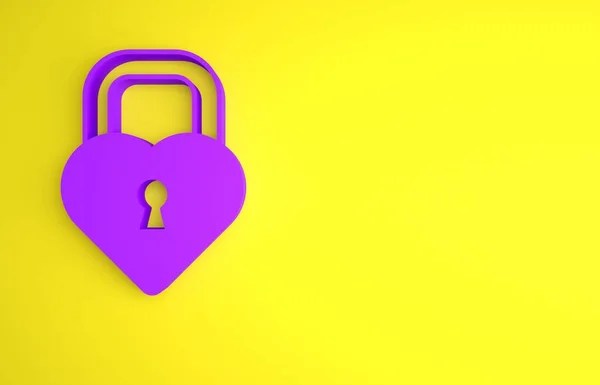 Purple Castle Form Eines Herzsymbols Isoliert Auf Gelbem Hintergrund Verschlossenes — Stockfoto