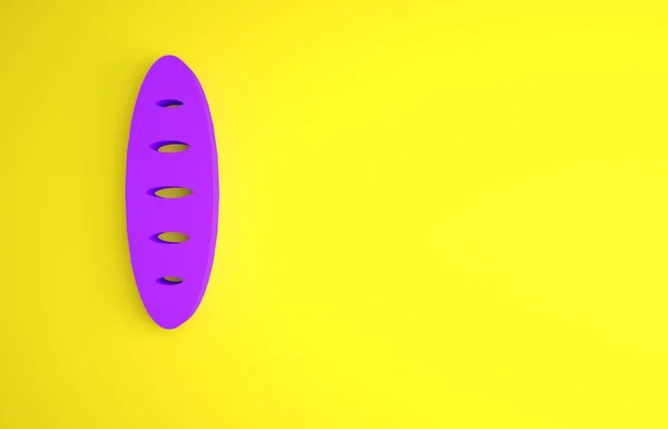 紫色法国面包图标孤立在黄色背景 最低纲领的概念 3D渲染说明 — 图库照片