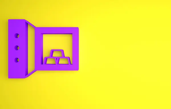 Фиолетовый Сейф Золотыми Слитками Желтом Фоне Драгоценные Металлы Депозите Банке — стоковое фото