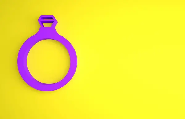 Purple Diamond Engagement Ring Icon Isolated Yellow Background Minimalism Concept — Stock Photo, Image