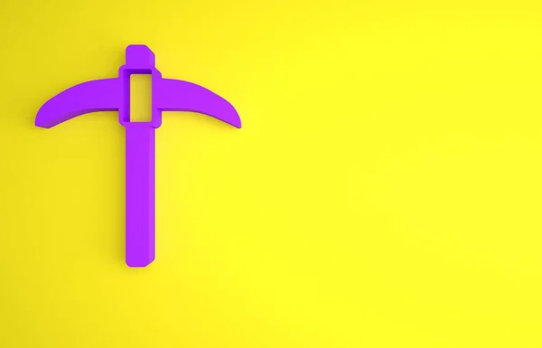 Фиолетовый Pickaxe Значок Изолирован Желтом Фоне Концепция Минимализма Рендеринг — стоковое фото
