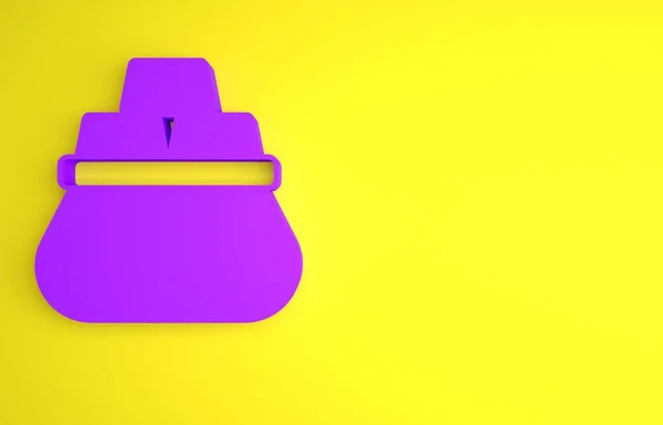 Фіолетовий Мішок Золотими Смужками Ізольований Жовтому Тлі Золотими Ґратами Концепція — стокове фото