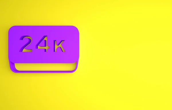 Фиолетовые Слитки Золота 24K Значок Изолирован Желтом Фоне Банковская Бизнес — стоковое фото