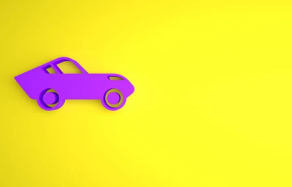 紫色汽车图标孤立在黄色背景上 最低纲领的概念 3D渲染说明 — 图库照片