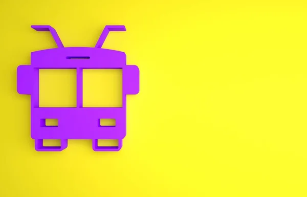 黄色の背景に隔離された紫のトロリーバスのアイコン 公共交通機関のシンボル 最小限の概念 3Dレンダリング図 — ストック写真