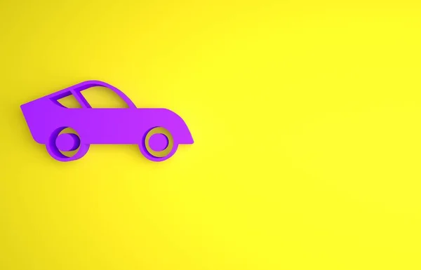 Fioletowy Samochód Ikona Izolowana Żółtym Tle Koncepcja Minimalizmu Ilustracja Renderowania — Zdjęcie stockowe