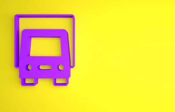 パープル配達貨物トラックの車両アイコンは黄色の背景に隔離されました 最小限の概念 3Dレンダリング図 — ストック写真