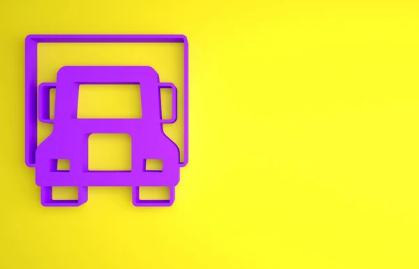 紫色运货卡车图标孤立在黄色背景 最低纲领的概念 3D渲染说明 — 图库照片