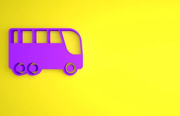 紫色总线图标孤立在黄色背景上 运输概念 巴士旅游交通 旅游或公共交通工具的标志 最低纲领的概念 3D渲染说明 — 图库照片