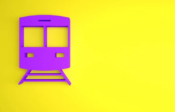 Treno Viola Icona Ferroviaria Isolato Sfondo Giallo Simbolo Dei Trasporti — Foto Stock