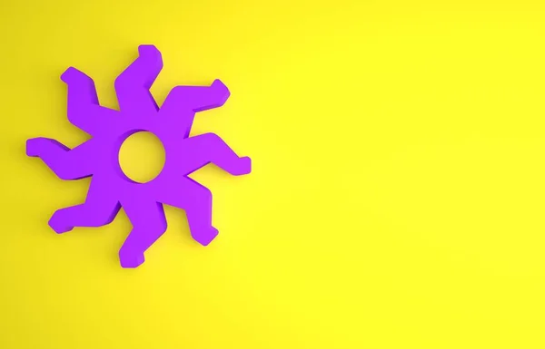 Sarı Arkaplanda Izole Edilmiş Mor Güneş Simgesi Minimalizm Kavramı Boyutlu — Stok fotoğraf