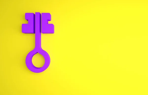 Purple Old Magic Key Icon Isolated Yellow Background Minimalism Concept — Stock Photo, Image