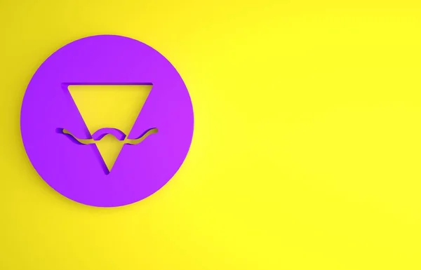 黄色の背景に隔離されたシンボル錬金術アイコンの紫の地球要素 基本的な神秘的な要素 最小限の概念 3Dレンダリング図 — ストック写真