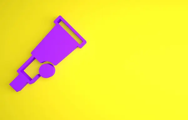Фиолетовый Значок Телескопа Выделен Желтом Фоне Научный Инструмент Элемент Образования — стоковое фото
