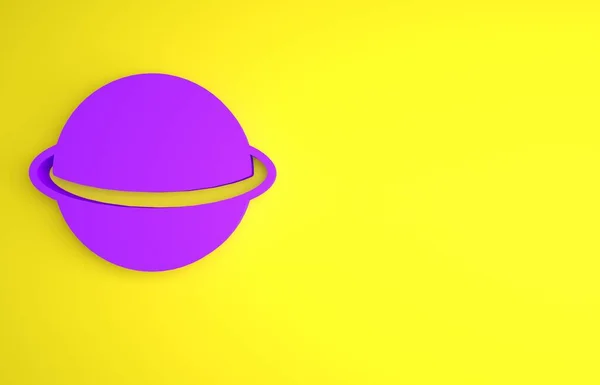Фиолетовая Планета Сатурн Иконкой Планетарной Кольцевой Системы Желтом Фоне Концепция — стоковое фото