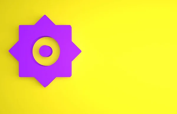 紫色坠落的星星图标孤立在黄色的背景上 流星体 小行星 恒星图标 最低纲领的概念 3D渲染说明 — 图库照片