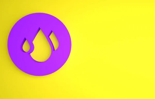 Фиолетовый Значок Падения Воды Выделен Желтом Фоне Концепция Минимализма Рендеринг — стоковое фото