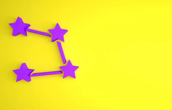 黄色の背景に分離された紫色の星の星座の黄道アイコン 最小限の概念 3Dレンダリング図 — ストック写真
