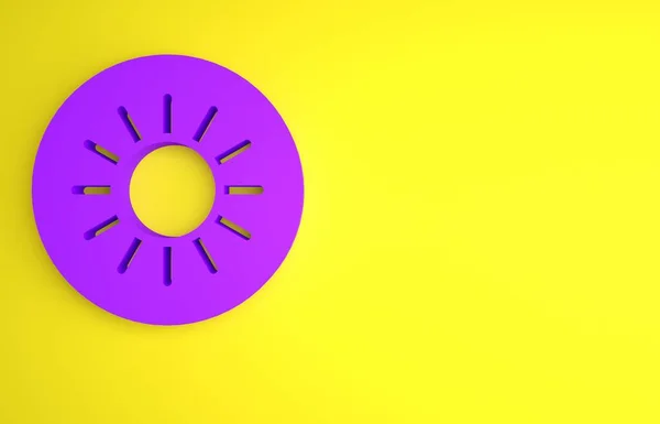 紫色太阳图标孤立在黄色背景 最低纲领的概念 3D渲染说明 — 图库照片
