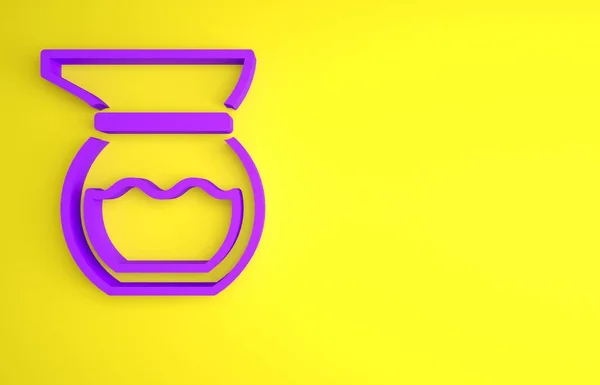 黄色の背景に分離された紫色のティーポットアイコン 最小限の概念 3Dレンダリング図 — ストック写真