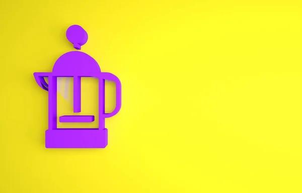 Ікона Фіолетової Французької Преси Ізольована Жовтому Тлі Концепція Мінімалізму Рендеринг — стокове фото