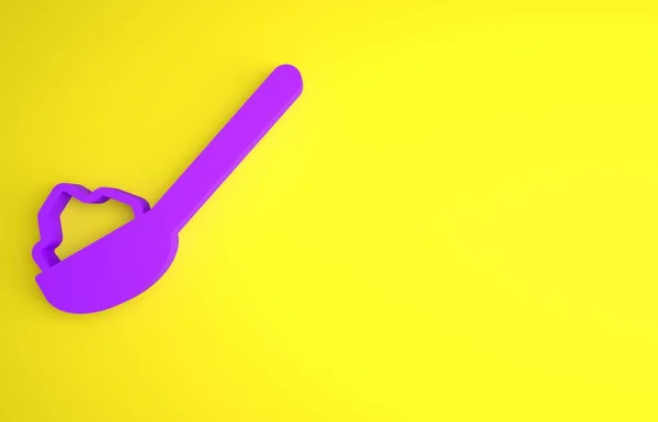 黄色の背景に砂糖のアイコンが隔離された紫色のスプーン 紅茶やコーヒーのティースプーン 最小限の概念 3Dレンダリング図 — ストック写真