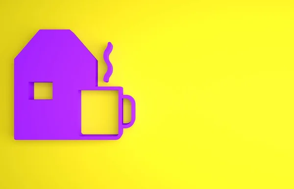 Фиолетовая Чашка Чая Молочным Значком Желтом Фоне Концепция Минимализма Рендеринг — стоковое фото