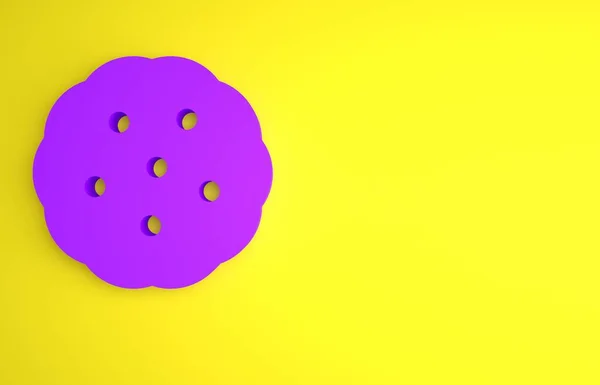 Purple Cookie Μπισκότο Εικονίδιο Σοκολάτας Απομονωμένο Κίτρινο Φόντο Μινιμαλιστική Έννοια — Φωτογραφία Αρχείου
