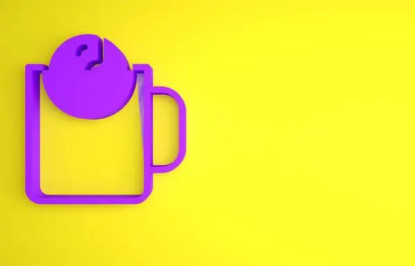 Sarı Arkaplanda Mor Çay Zaman Simgesi Izole Edildi Minimalizm Kavramı — Stok fotoğraf