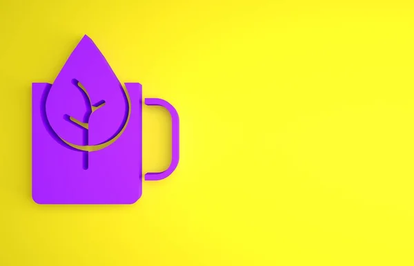 紫色茶杯 黄底孤立 甜甜的天然食物最低纲领的概念 3D渲染说明 — 图库照片