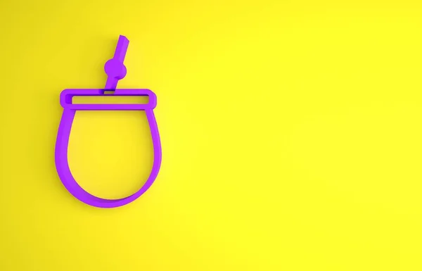 黄色の背景に分離されたパープルメイトティーアイコン 最小限の概念 3Dレンダリング図 — ストック写真